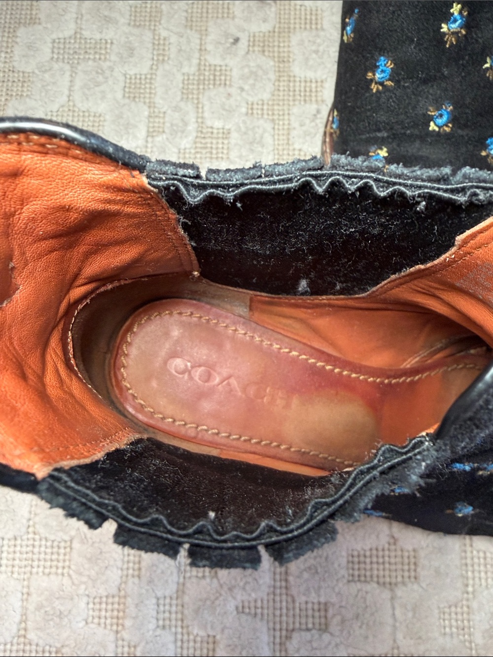Coach Black Suede Embroidered Chelsea Booties with Blue Floral Accents - Picture 4 of 7